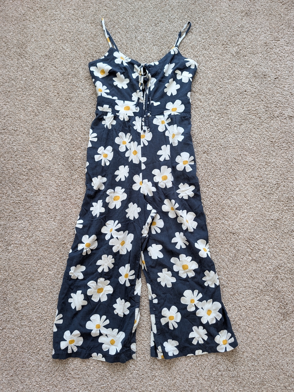 Luxology Womens Navy Blue White Daisy Print Wide Leg Jumpsuit Size Small